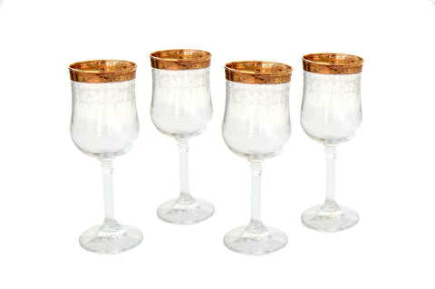Gold Rimmed Wine Glasses with Floral Motif